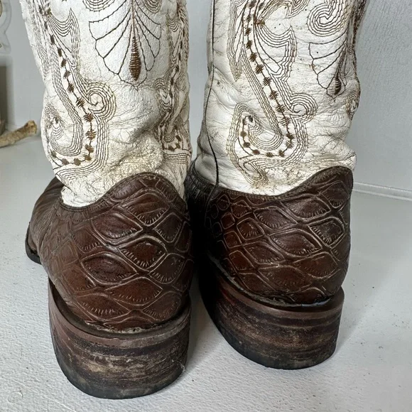 **SOLD**Ferrini Lizard Print Western Cowboy Boots Men’s 10.5 Brown & White - Picture 7 of 11
